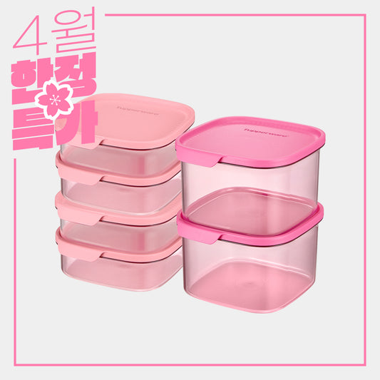 울트라 클리어 사각 825mL (4P) 연분홍& 1.7L (2P) 진분홍