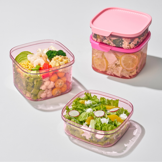 울트라 클리어 사각 825mL (4P) 연분홍& 1.7L (2P) 진분홍