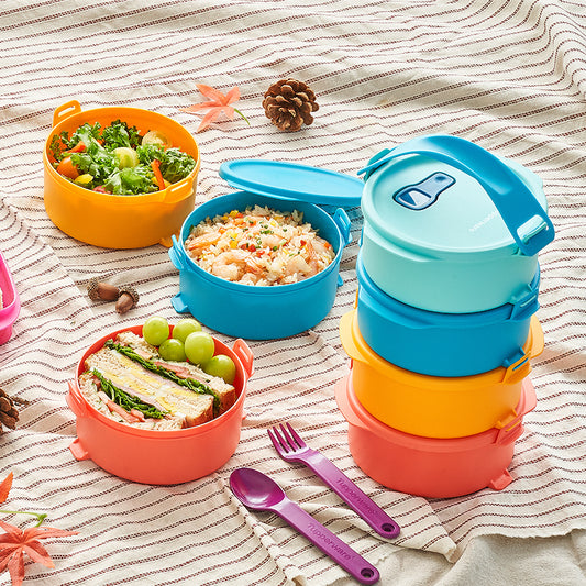 원형 클릭 렌지 도시락(2개) 노랑&다홍